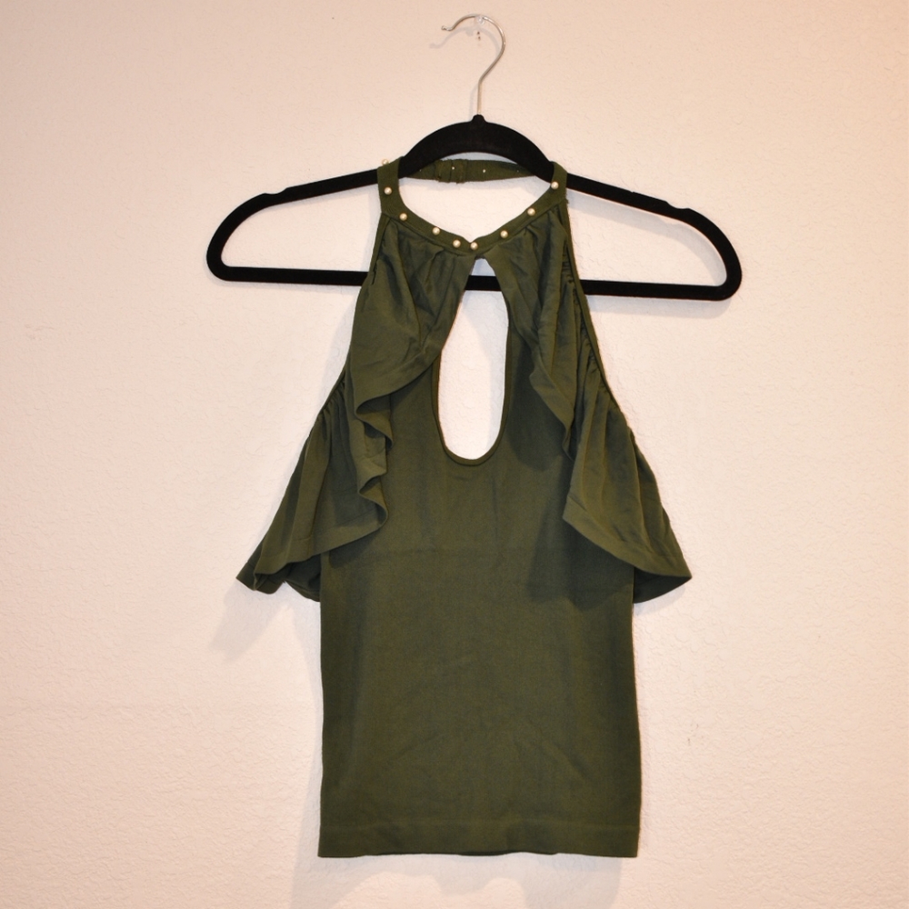 Green Stretchy Ruffle Halter Top